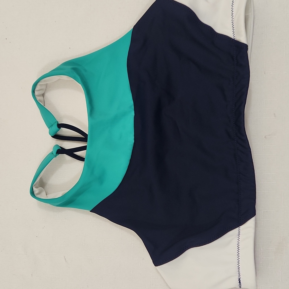 Athleta Colorblock High Neck Bikini Top. Navy Teal. Size M - Picture 4 of 5